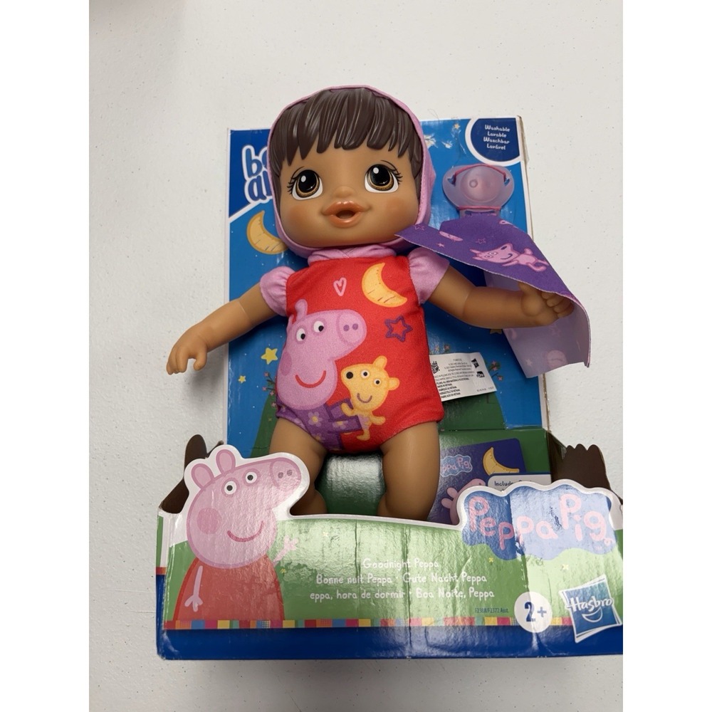 Baby Alive Goodnight Peppa Doll, Peppa Pig Toy, Black Hair, With Book, Paci